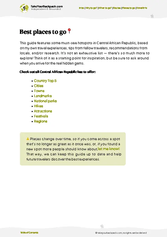 example page 5 from our offline Travel Guide for Central African Republic